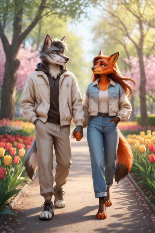 R1lisit1ka, An Anthro Wolf And Fox Couple Walking Hand In Ha...