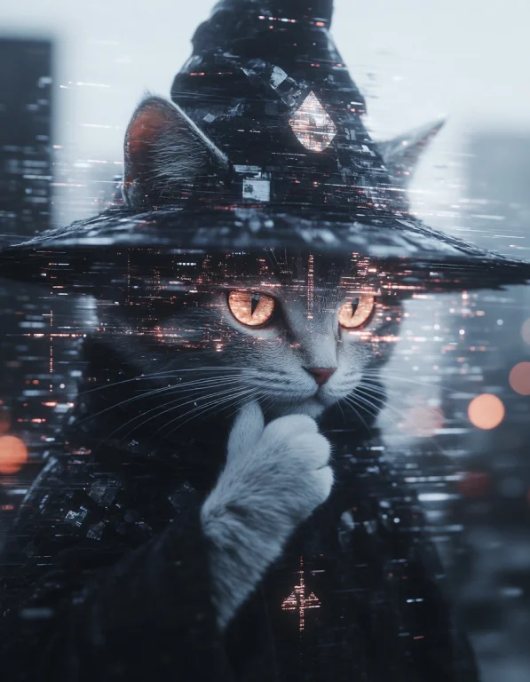 N0vuschr0ma Style Math Wizard Cat Wearing A Wizard Hat While...