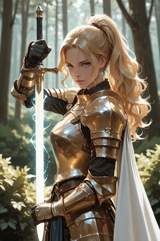 -----,, 1girl, Weapon, Armor, Sword, Blue Eyes, Holding Weap...