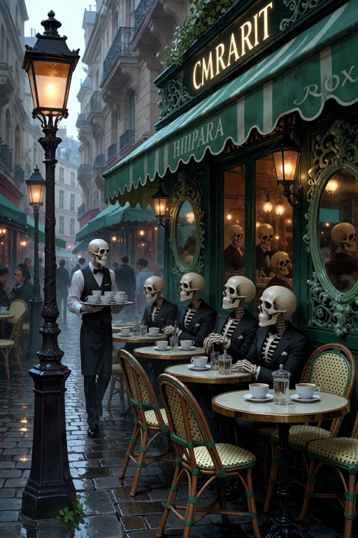 , Boneswm, A Parisian Cafe Street Scene With Cafe Tables Of...