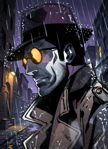 Private Investigator Profile In A Rainy Alley At Night, Roun... — Stable Diffusion AI Prompt: private investigator profile in a rainy alley at night, round yellow lens sungla...