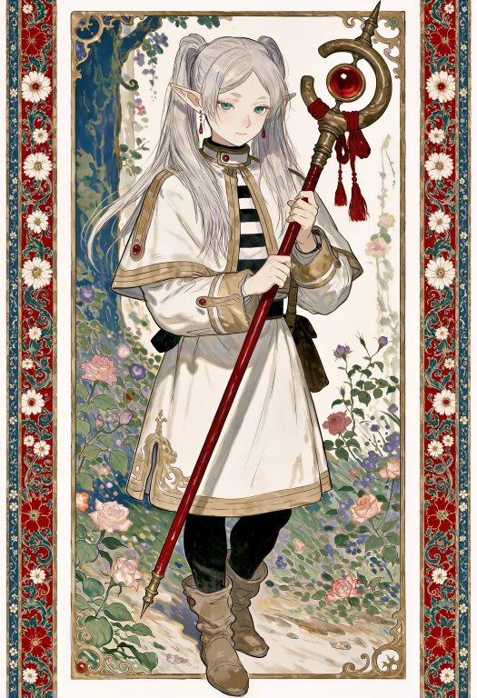 Frieren. A Illustration Of An Elf Girl, Full-body, Standing...