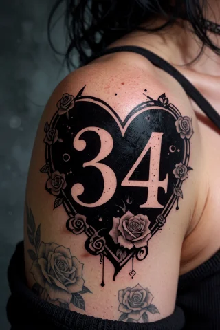 , A Heart 34 Tattoo On Left Shoulder, What Was To Become Of... — Stable Diffusion AI Prompt: , a heart "34" tattoo on left shoulder, What was to become of her?