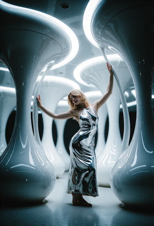 A Dreamlike Futuristic Art-photography Fashion Shot Inside A...