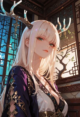 1girl, Looknig At Viewer1.8, Upper Body Portrait, Stylized D... — Stable Diffusion AI Prompt: 1girl, (looknig at viewer:1.8), upper body portrait, stylized deer sculpture, sm...