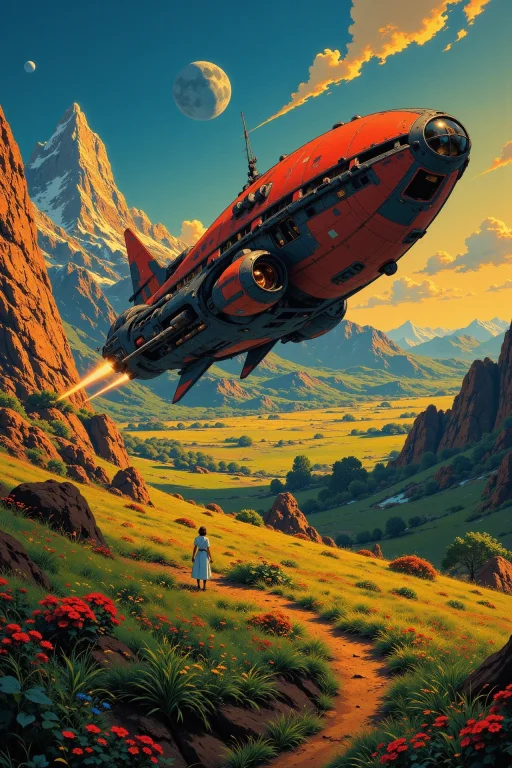 A Spaceship Full Of People Beautiful Landscape, Golden Hour,...