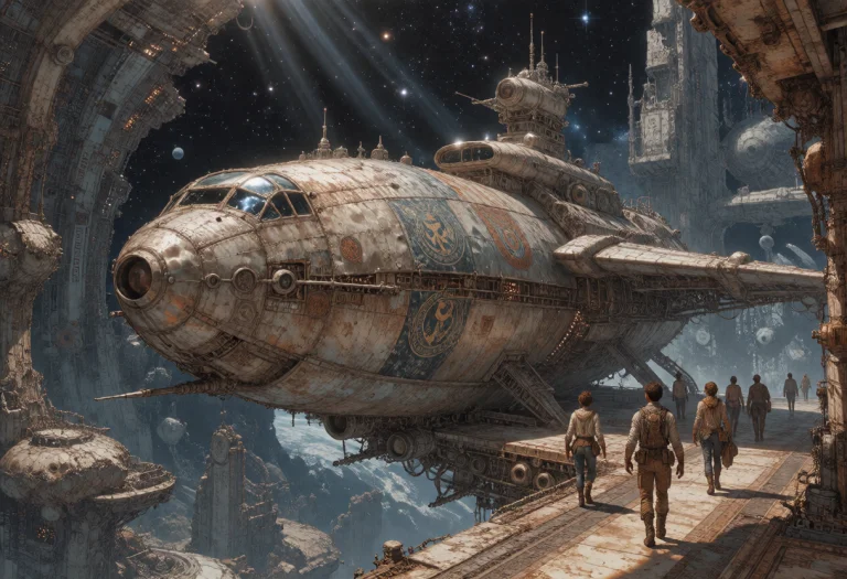 A Weathered And Battle-scarred Cargo Freighter Emerges From...