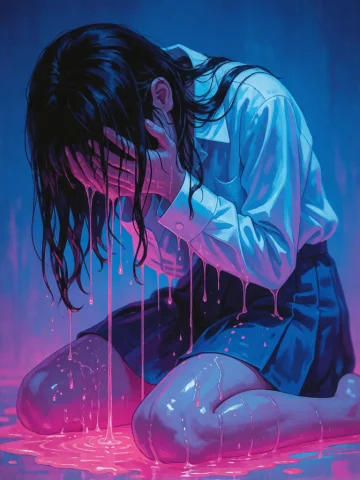 This Is A Digital Painting Depicting A Distressed Woman Knee... — Stable Diffusion AI Prompt: This is a digital painting depicting a distressed woman kneeling on the floor wi...