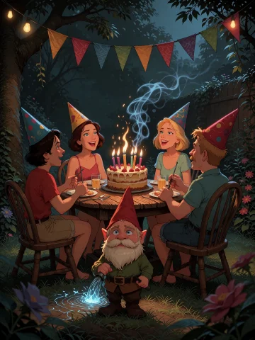 A Backyard Birthday Party In Full Swing, Streamers And Cake,... — Stable Diffusion AI Prompt: A backyard birthday party in full swing, streamers and cake, a very obviously en...