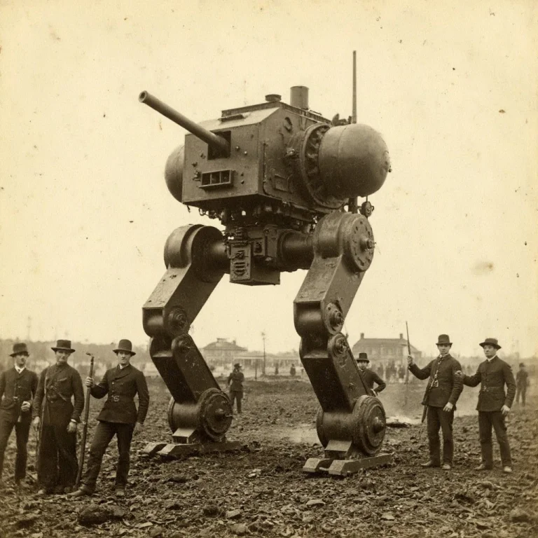 An Aged Worn Sepia Monochrome 1800s Photograph Of A Steampun...