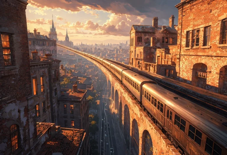 An Elevated Train Cuts Through The Bustling Cityscape Like A...