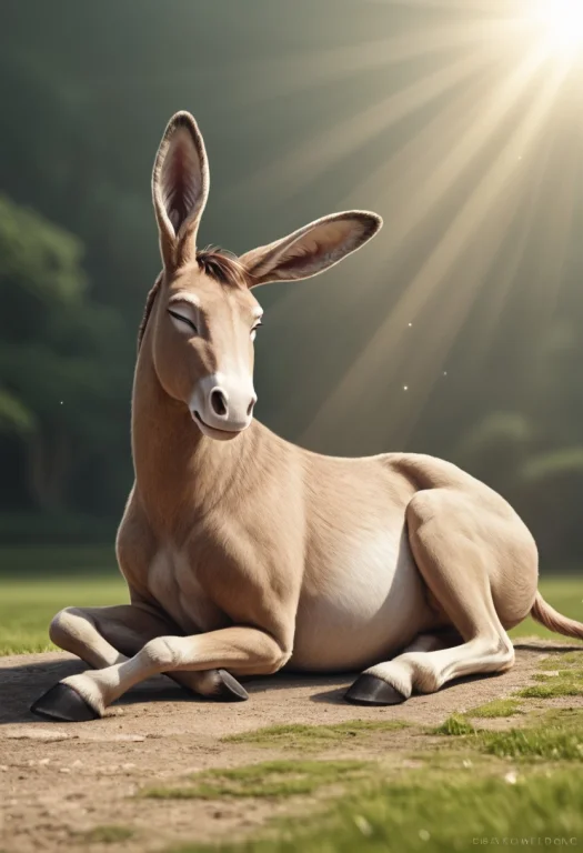 A Gentle Donkey Is Peacefully Napping On A Sun-drenched Ston...
