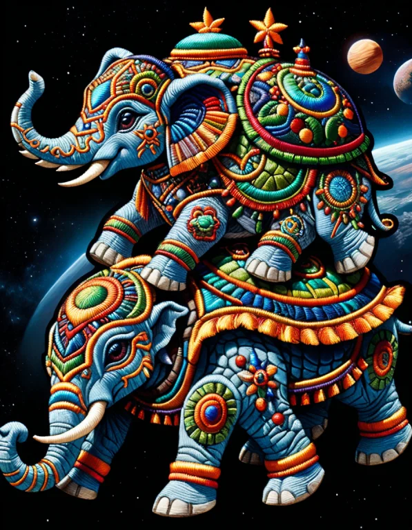 In Outer Space, A Stone Statue Of An Elephant, Standing On A...