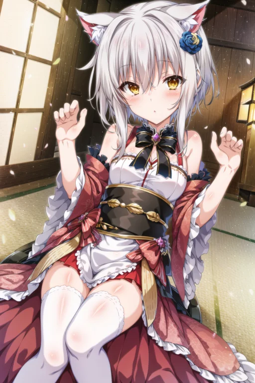 Koneko Toujou Dxd, 1girl, White Cat Tail, Short Hair, Kimono...