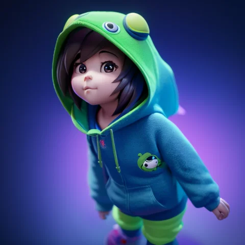 3d Cartoon Of A Cute Tiny Girl Wearing A Turtle Hoodie, Cute... — Stable Diffusion AI Prompt: 3d cartoon of a cute tiny girl wearing a turtle hoodie, cute chibi girl, disney...