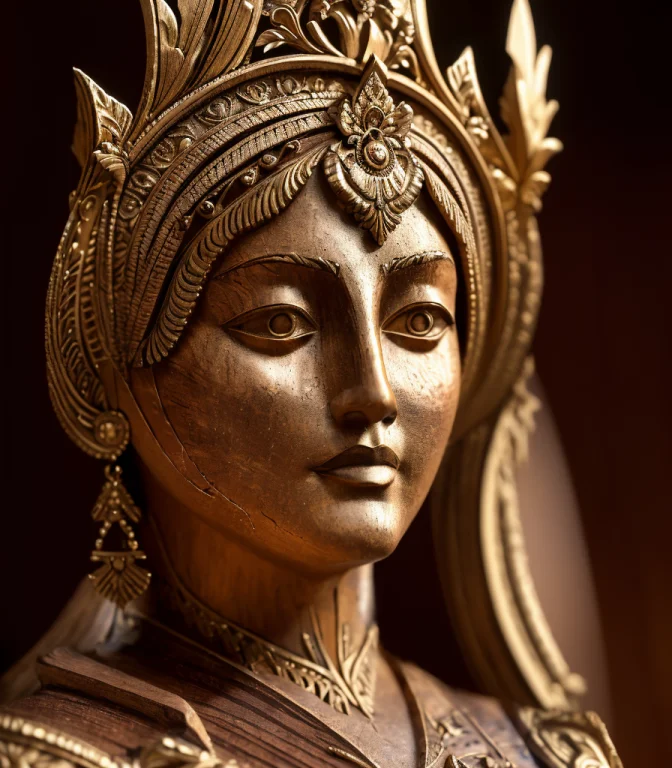 3d Render Of Wooden Sculpture Depicting The Female Beauty, C...