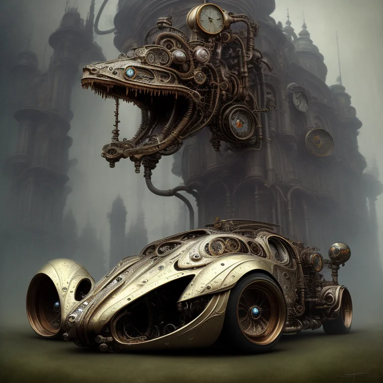 Biomechanical Steampunk Vehicle Reminiscent Of Fast Sportsca...