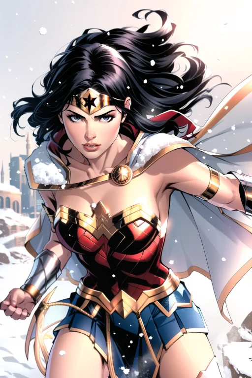 Jim Lee, 1girl, Wonder Woman, Armlet, Black Hair, Blurry, Br...