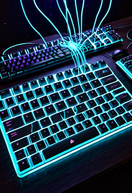 Photorealistic, Mechanical Keyboard On A Dark Desk, Keycaps...