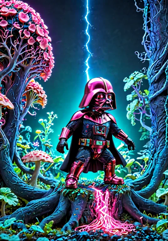 Hyperdetailed Photography Of A Chibi Pink Darth Vader Climbi...