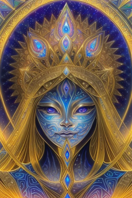 Beautiful Intricate Egyptian Goddess Face Surrounded By Glow...