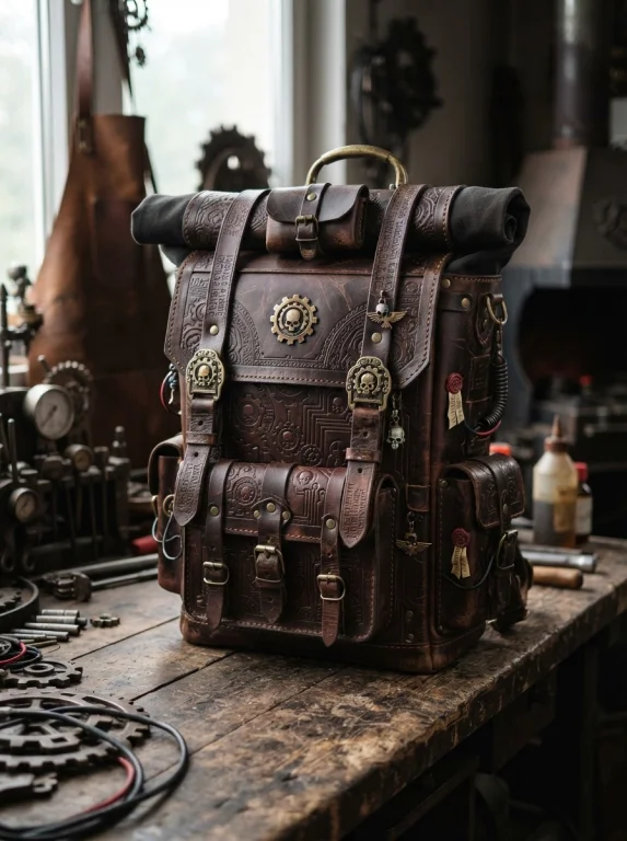Realistic Model Of A Leather Backpack In The Style Of The Ad...