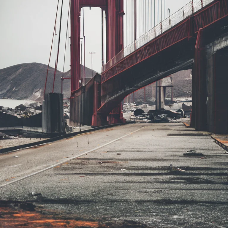 A Survivor Walking On The Golden Gate Bridge With Burned Car...
