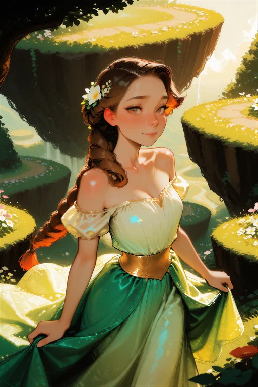 Digital Illustration, A Princess With Flower-woven Hair Wear...