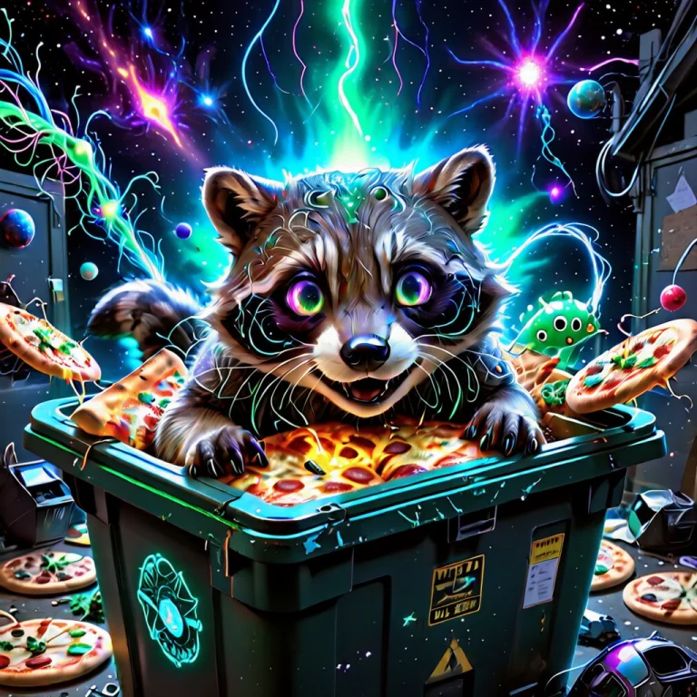 A Funny, Hyper-detailed Portrait Of A Goofy Raccoon Rummagin...