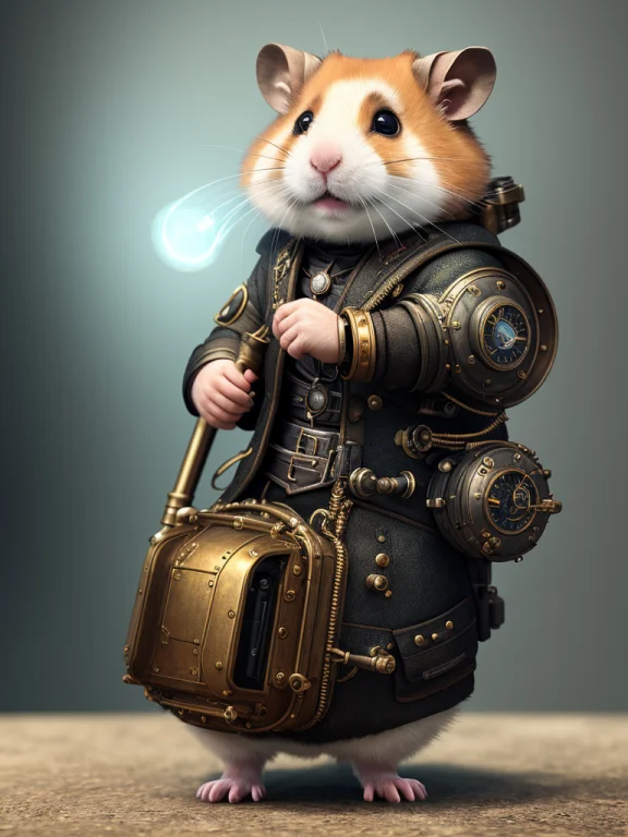 Anthropomorphic Hamster Steampunk Half - Cyborg, Fantasy, In...