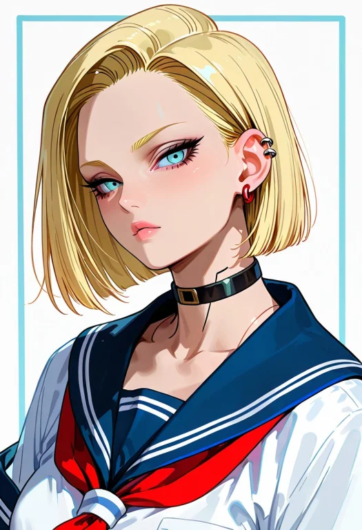 Android 18, Choker, Ear Piercing, Serafuku