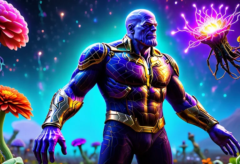 Thanos Standing Proudly In A Gigantic Alien Garden, Wearing...