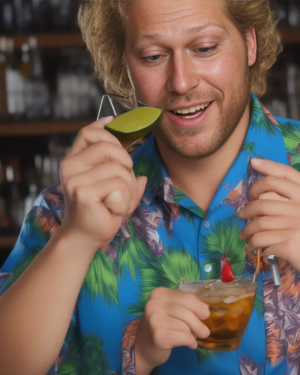 Sks Man, Wearing A Hawaiian Shirt, Drinking A Cocktail, At A...
