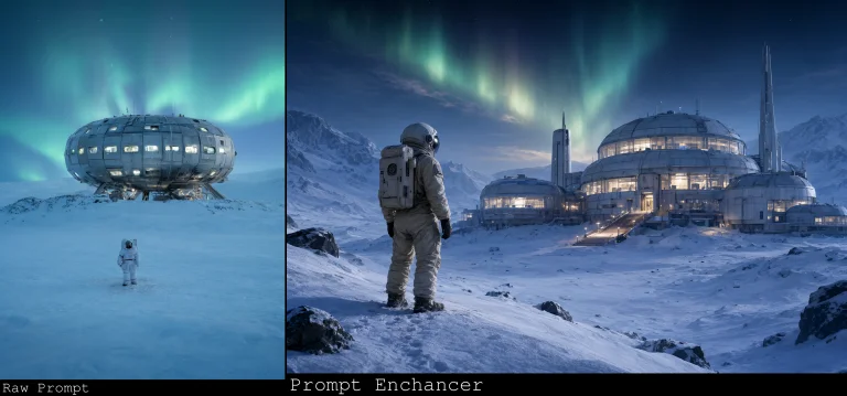 A Wide Cinematic Science-fiction Scene Shows A Snow-covered...