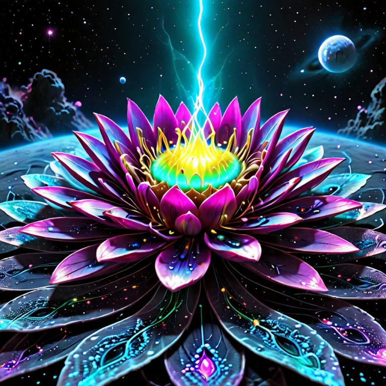 An Exotic, Alien Lotus Flower Blooming In The Vacuum Of Spac...
