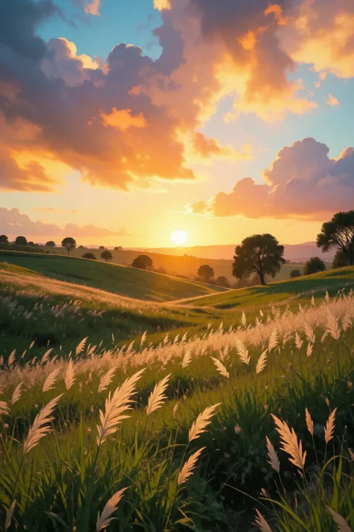Nature, A Stunning, Wide-angle Landscape Of Rolling Hills Co...
