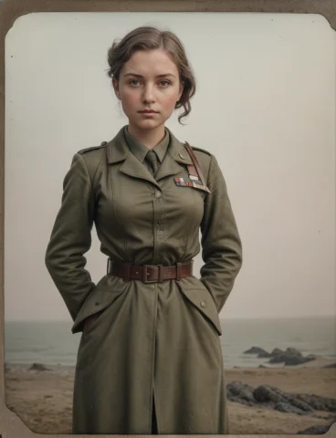 Faded Polaroid Photo, 1943, Normandy, French Atlantic Coast,... — Stable Diffusion AI Prompt: (Faded Polaroid Photo), 1943, Normandy, French Atlantic coast, early fog-laden d...