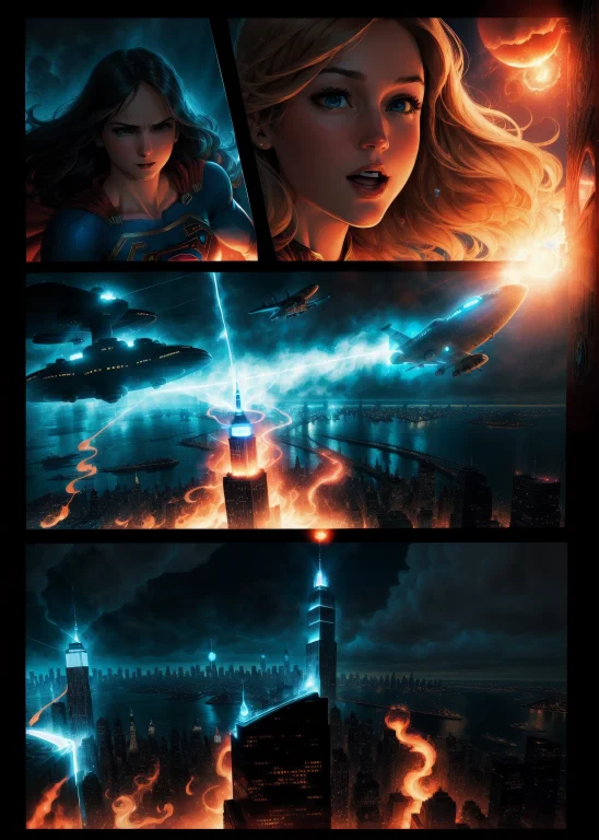 Comicbook Page With Various Panels About A Supergirl, In Bla...
