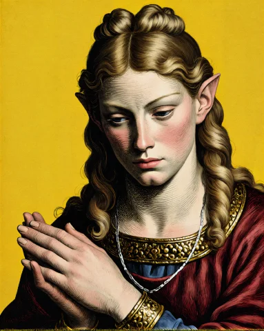 Dcdrkfntsy. A Classical Engraving Of A Female Figure With Po... — Stable Diffusion AI Prompt: / dcd@rkf@ntsy./ A classical engraving of a female figure with pointed elf ears...