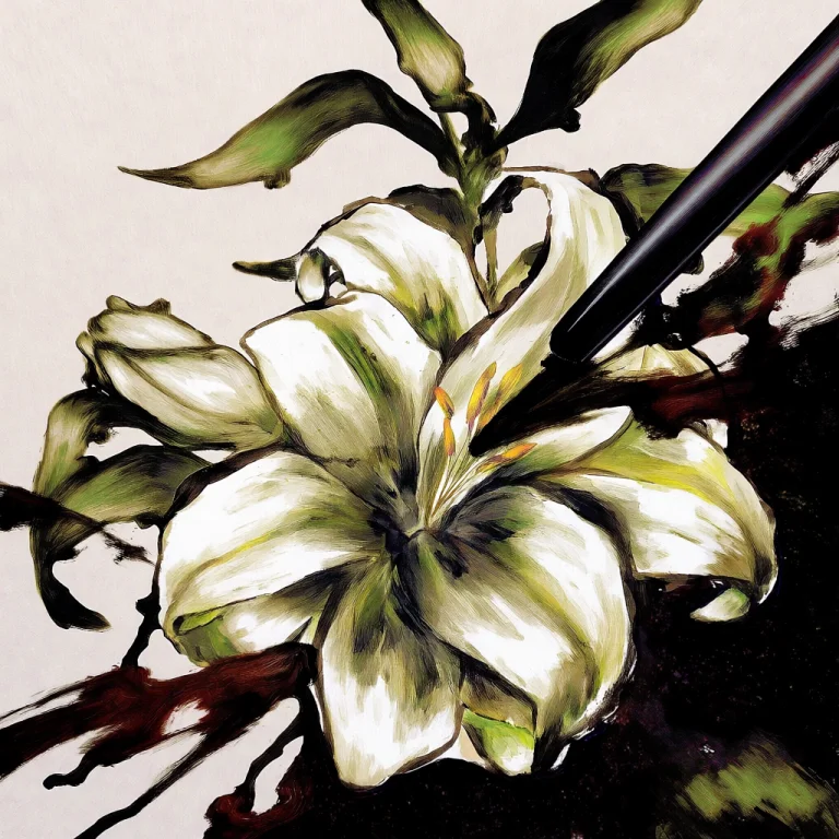 Sumi-e, Ink, Brush Stroke, Flower, Lily Flower,