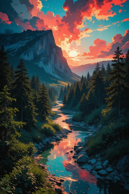Nature, A Majestic Photorealistic Landscape Featuring A Wind...