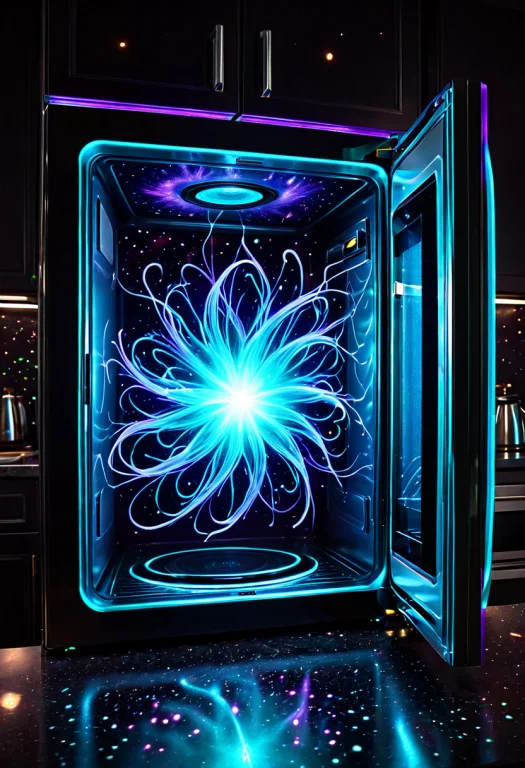 Photorealistic, Microwave Door Glowing From Within With Swir...