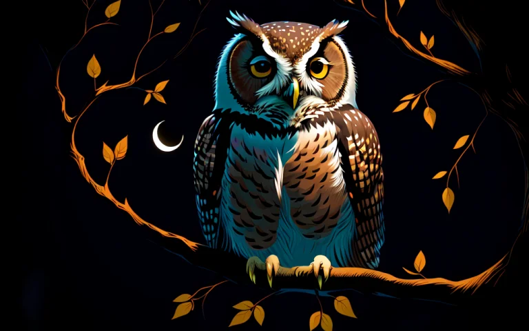 Vector Art Of An Owl Perched On A Branch, Fantastical, Highr...