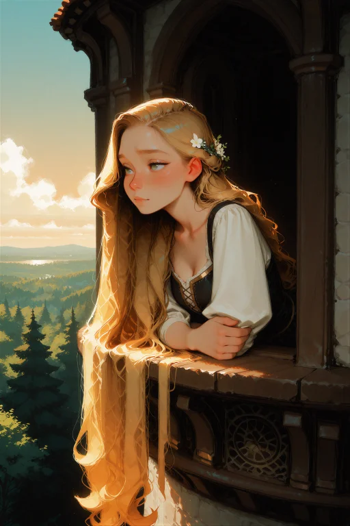 Digital Illustration, A Young Woman With Extraordinarily Lon...