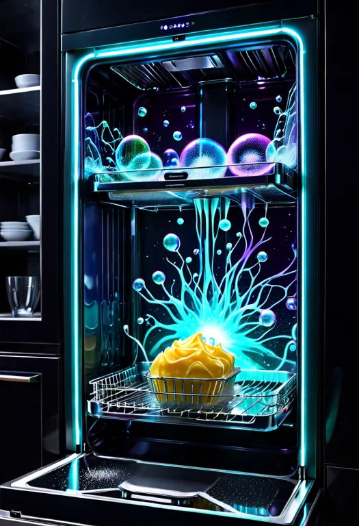 Photorealistic, Open Dishwasher Door At Night, Interior Glow...
