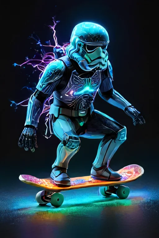 A Humorous Photograph Of A Stormtrooper Riding A Skateboard...