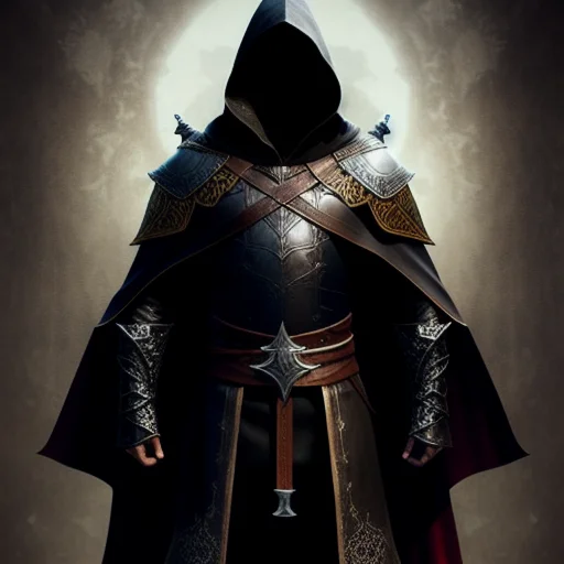 Hooded Man, Standing,, Equipped Sword And Magic Wand, Full B...