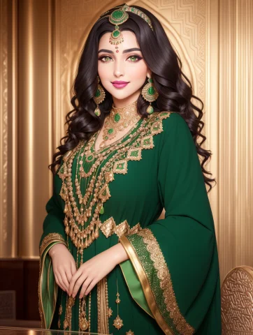 Masterpiece, 4k, Woman Wearing A Moroccan Caftan,beautiful D... — Stable Diffusion AI Prompt: Masterpiece, 4K, woman wearing a Moroccan caftan,(Beautiful dark haired woman:1....
