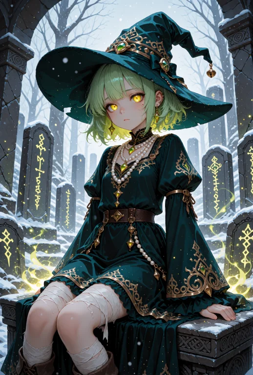 A Green-haired Witch Girl With Short, Messy Light Green Hair...