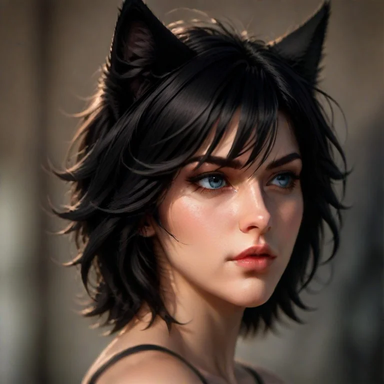 1girl, Animal Ears, Ai-generated, Solo, Black Hair, Realisti...